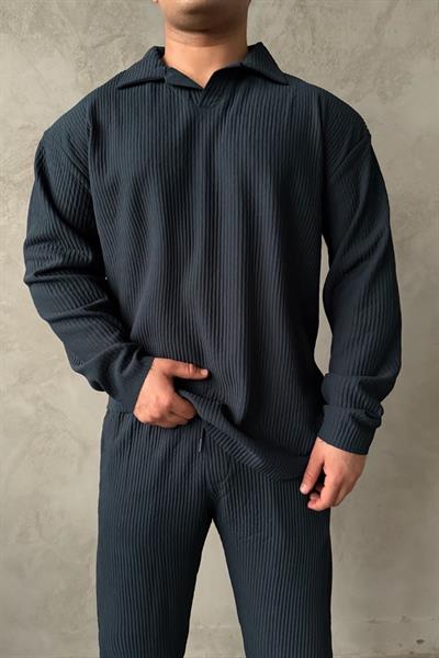 İndigo Ottoman Kumaş Fitilli Polo Yaka Triko