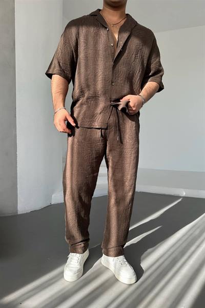 Kahve Desenli Müslin Kumaş Takım