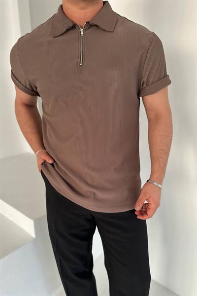 Kahve İnce Fitilli Polo Yaka