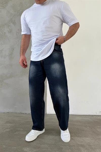 Kahve Tit Yıkama Baggy Kot Pantolon Lacivert