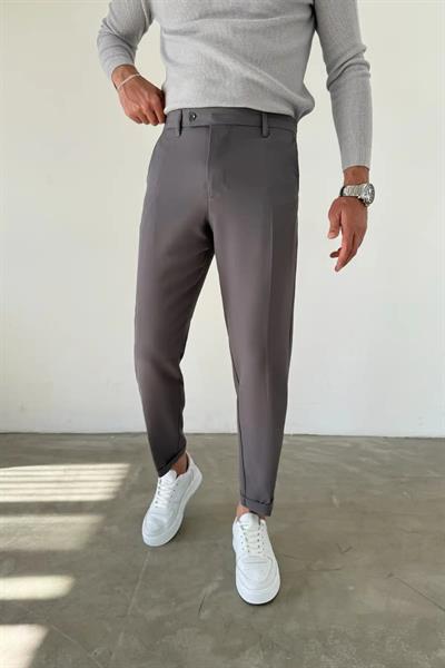 Kışlık Kısa Dilli Kumaş Pantolon FÜME