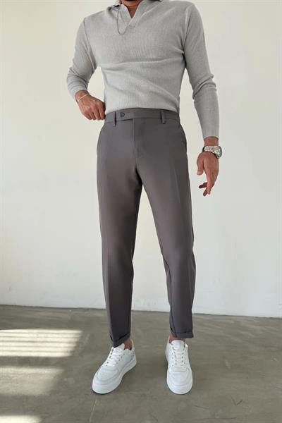 Kışlık Kısa Dilli Kumaş Pantolon FÜME