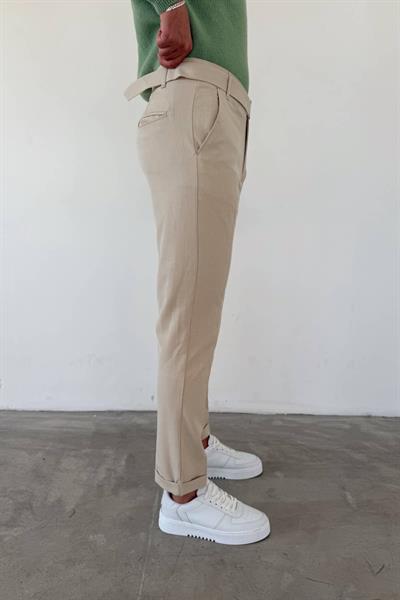 Krem Kemerli Pantolon