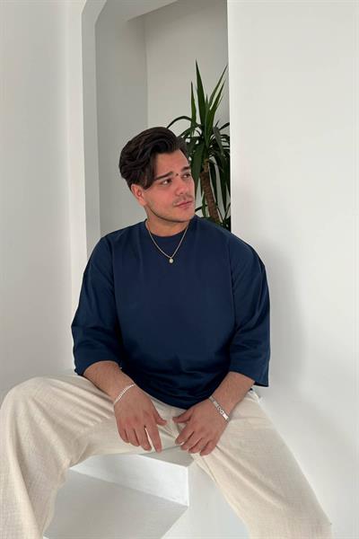 Lacivert Basic Fakir Kol T-Shirt