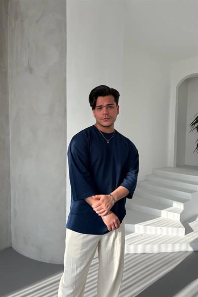 Lacivert Basic Fakir Kol T-Shirt