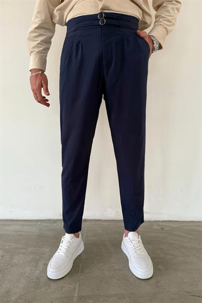 Lacivert Çift Kemerli Gabardin Pantolon