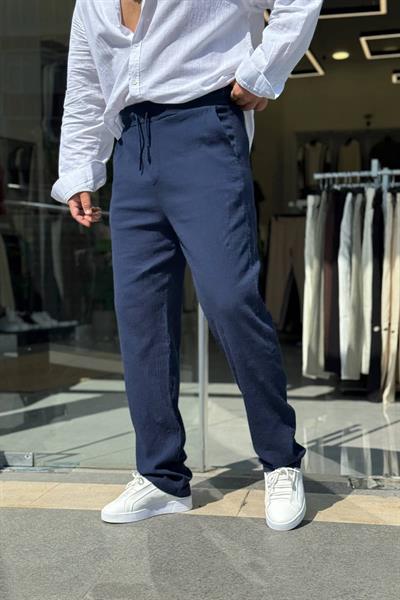 Lacivert Kırınkıl Boru Paça Pantolon