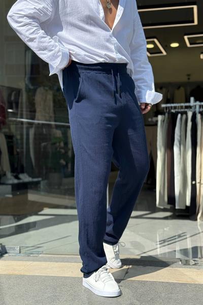 Lacivert Kırınkıl Boru Paça Pantolon