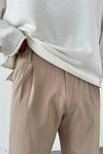 Pileli Baggy Krem Pantolon