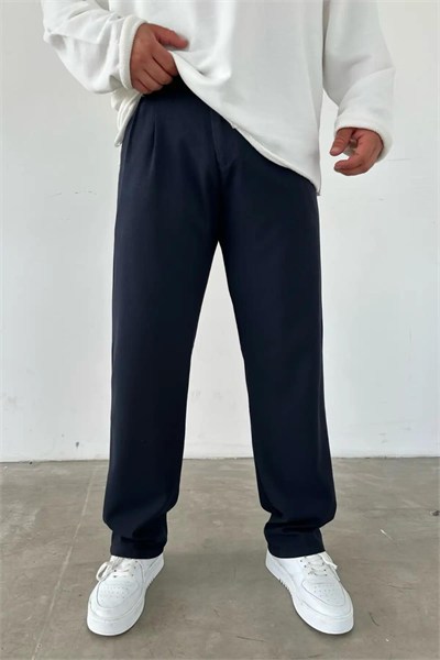 Pileli Baggy Lacivert Pantolon