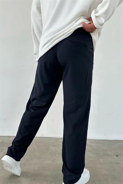 Pileli Baggy Lacivert Pantolon