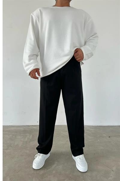 Pileli Baggy Siyah Pantolon