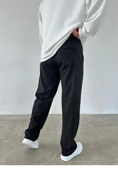 Pileli Baggy Siyah Pantolon