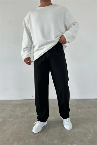 Pileli Baggy Siyah Pantolon