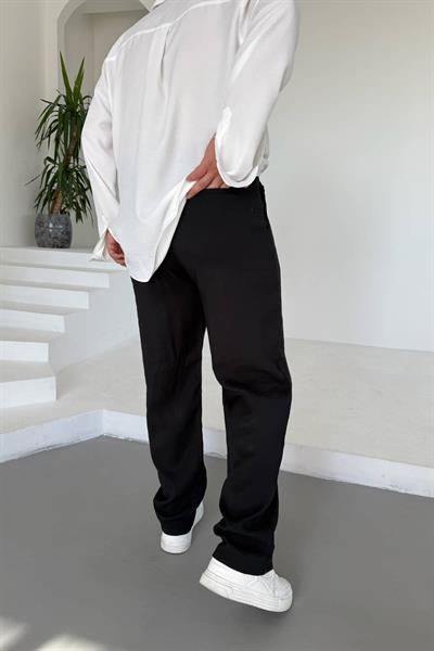 Siyah Modal Kemerli Baggy Pantolon