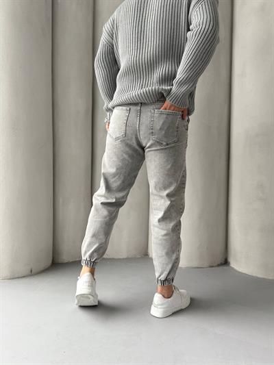 Taş Gri Paça Lastik Kot Pantolon