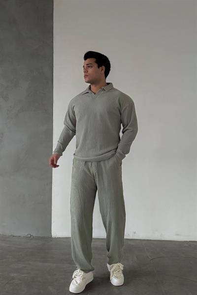 Yeşil Ottoman Kumaş Fitilli Polo Yaka Triko