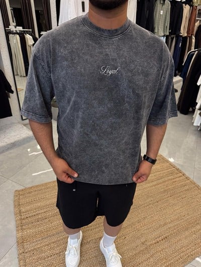 Antrasit Loyal Sırt Nakış Detaylı Oversize T-shirt