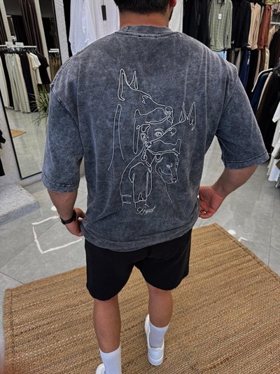 Antrasit Loyal Sırt Nakış Detaylı Oversize T-shirt