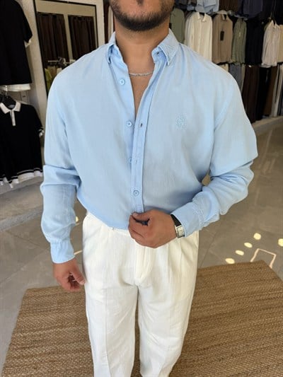 Bebe Mavi Nakış Detaylı Yarım Oversize Gömlek