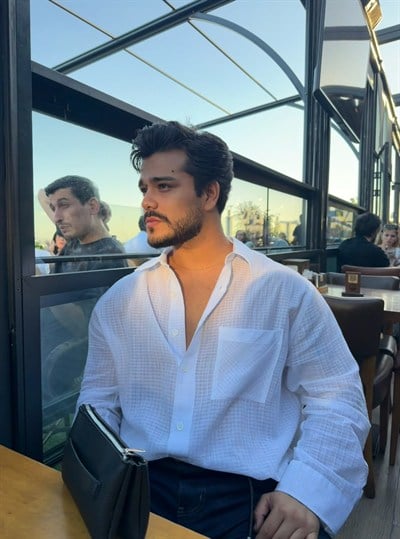 Beyaz Boxy Fit Kare Desenli Gömlek
