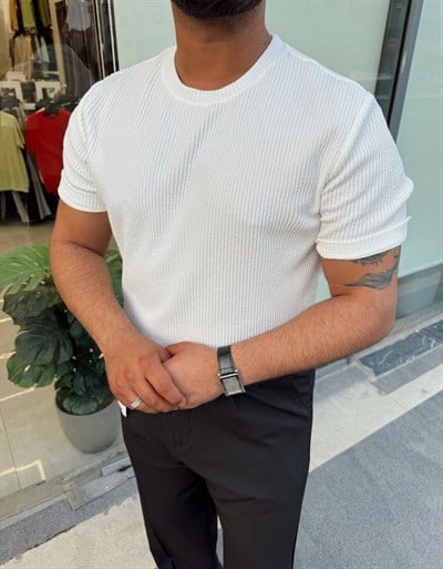 Beyaz Fitilli Regular Kesim t-shirt