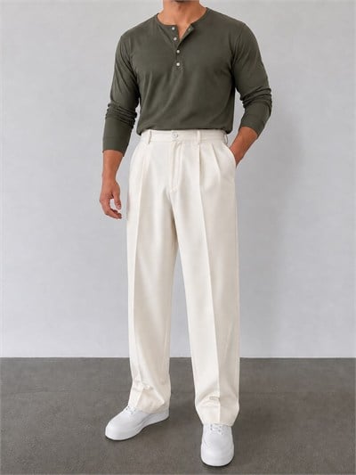 Beyaz Kumaş Baggy Kesim Pantolon