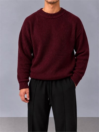 Bisiklet Yaka Boxyfit Kazak Bordo