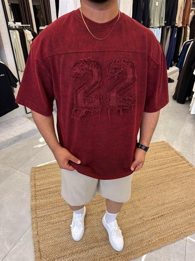 Bordo 22 Nakışlı Oversize T-shirt