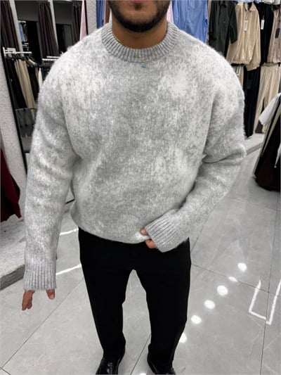 Fuzzy Knit Kazak Gri