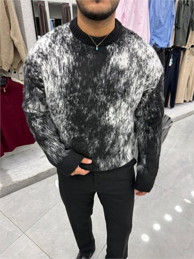Fuzzy Knit Kazak Siyah