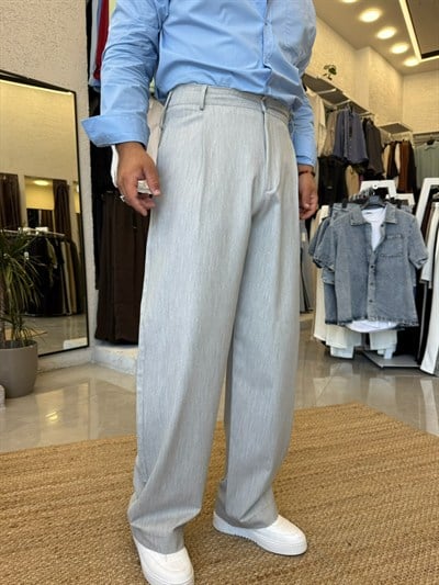 Gri Süper Baggy Kumaş Pantolon