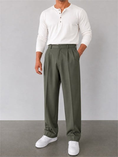 Haki Kumaş Baggy Kesim Pantolon