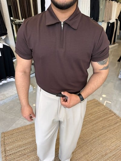 Kahve Oysh Kumaş Polo T-shirt