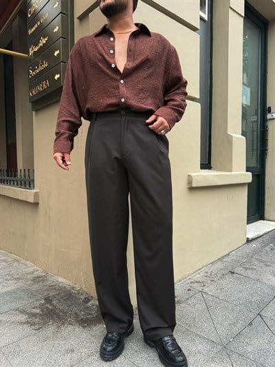 Kahve Süper Baggy Kumaş Pantolon