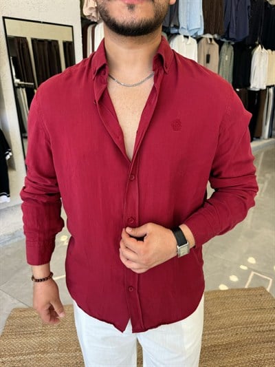 Kırmızı Nakış Detaylı Yarım Oversize Gömlek