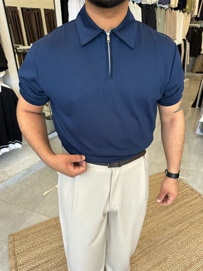 Lacivert Oysh Kumaş Polo T-shirt