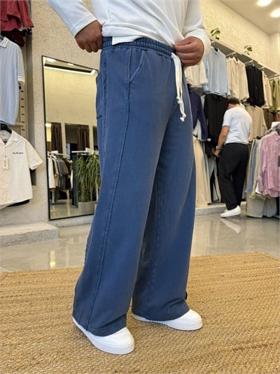Lacivert Yıkamalı Baggy Wide Leg Eşofman