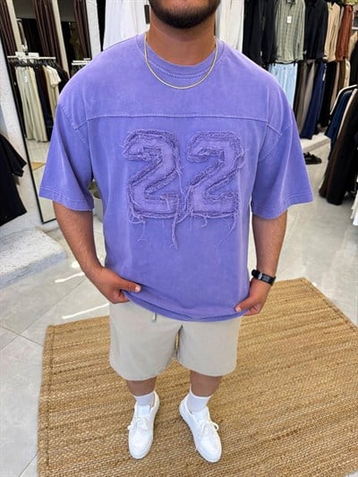 Lila 22 Nakışlı Oversize T-shirt