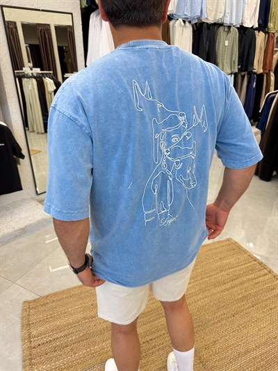 Mavi Loyal Sırt Nakış Detaylı Oversize T-shirt