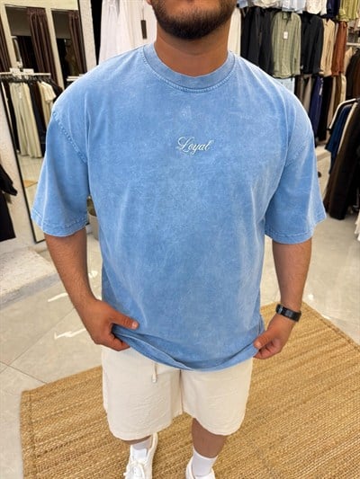 Mavi Loyal Sırt Nakış Detaylı Oversize T-shirt