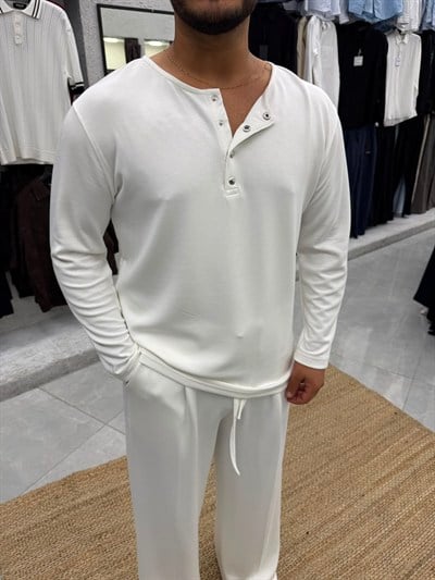 Oysh Kumaş Hanley Yaka T-Shirt Beyaz