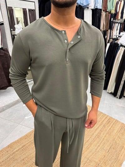 Oysh Kumaş Hanley Yaka T-Shirt Haki