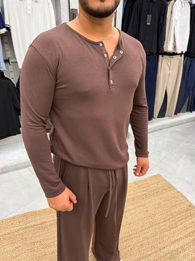 Oysh Kumaş Hanley Yaka T-Shirt Kahve