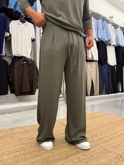 Oysh Kumaş İspanyol Paça Pantolon Haki