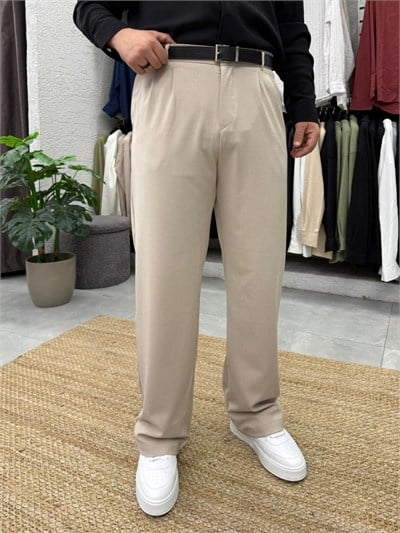 Pileli Baggy Bej Pantolon