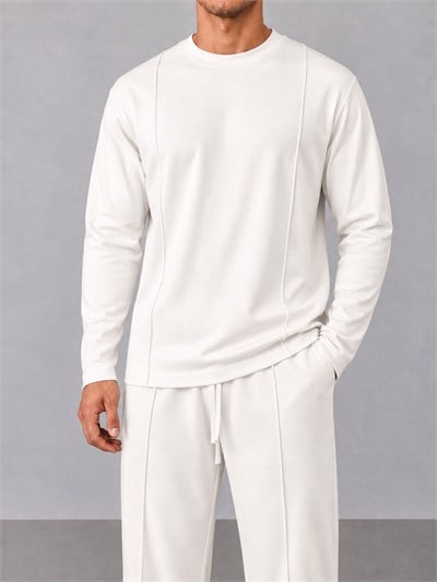 Şerit Detaylı Sweat Beyaz