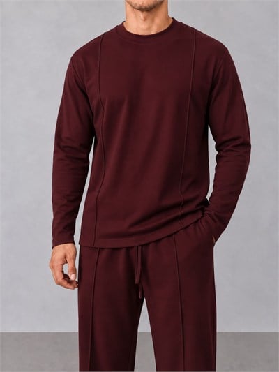 Şerit Detaylı Sweat Bordo