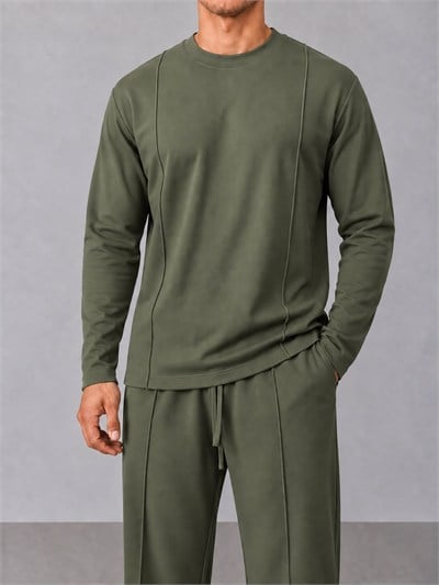 Şerit Detaylı Sweat Haki