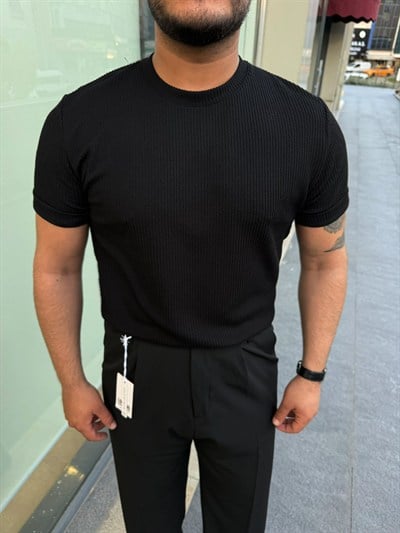 Siyah Fitilli Regular Kesim t-shirt